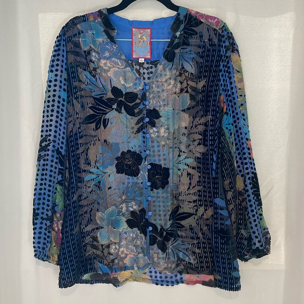 JOHNNY WAS Lanai Burnout Lydia Blouse sz S
